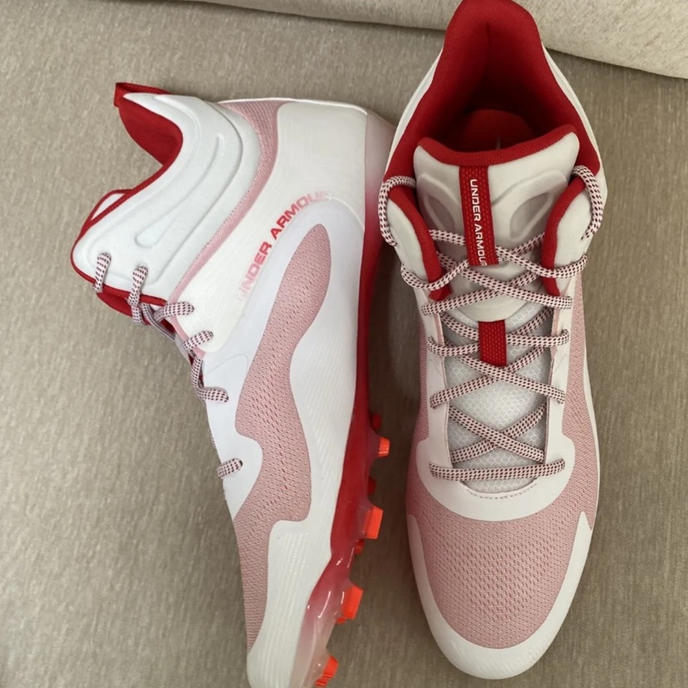 Under Armour Men's Command Mid Lacrosse Sneakers Cleat Shoe Red NEW Size 16 - Picture 6 of 8
